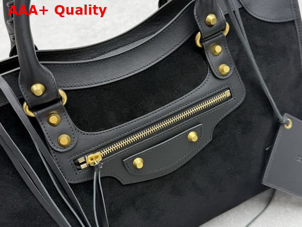 Balenciaga Le City Bag Medium in Black Suede Calfskin and Smooth Calfskin with Aged Gold Hardware Replica