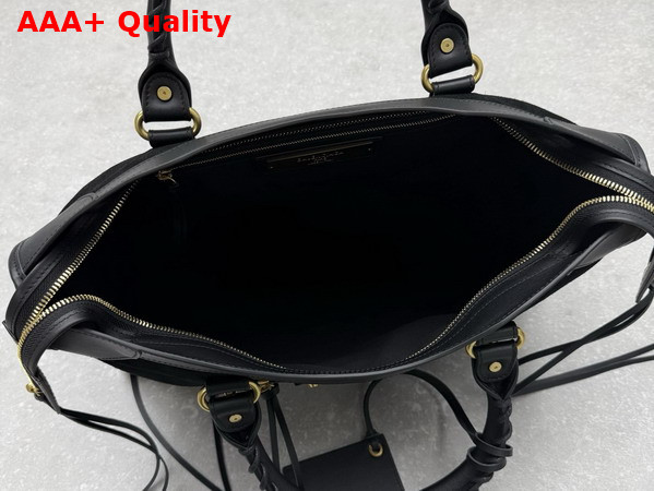 Balenciaga Le City Bag Medium in Black Suede Calfskin and Smooth Calfskin with Aged Gold Hardware Replica