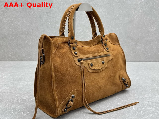 Balenciaga Le City Bag Medium in Camel Suede Calfskin Brass Hardware Replica