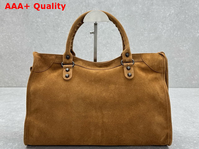 Balenciaga Le City Bag Medium in Camel Suede Calfskin Brass Hardware Replica