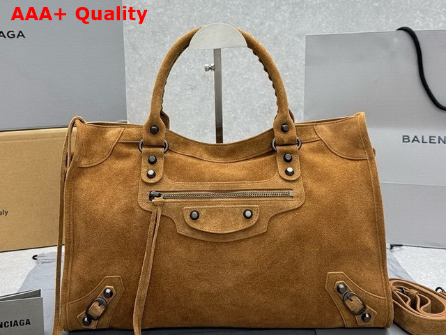 Balenciaga Le City Bag Medium in Camel Suede Calfskin Brass Hardware Replica