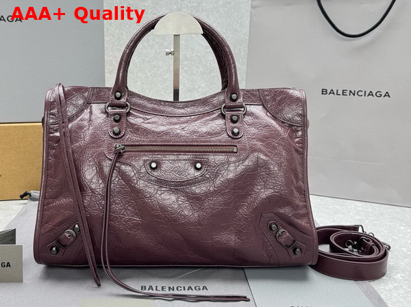 Balenciaga Le City Bag Medium in Espresso Arena Storico Lambskin Brass Hardware Replica