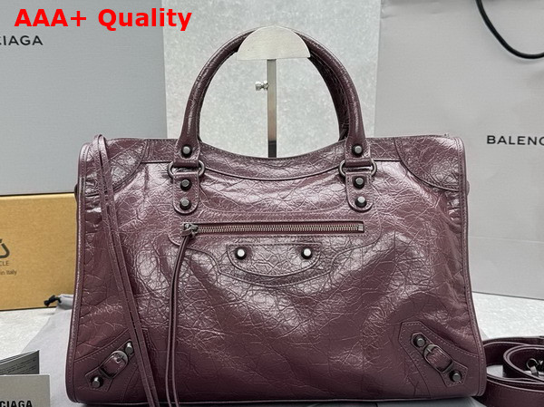 Balenciaga Le City Bag Medium in Espresso Arena Storico Lambskin Brass Hardware Replica
