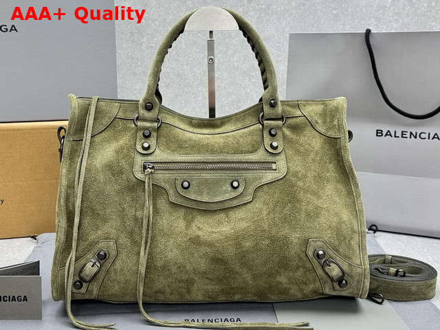 Balenciaga Le City Bag Medium in Khaki Suede Calfskin Brass Hardware Replica