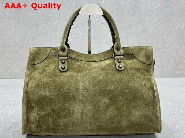 Balenciaga Le City Bag Medium in Khaki Suede Calfskin Brass Hardware Replica