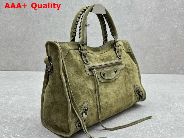 Balenciaga Le City Bag Medium in Khaki Suede Calfskin Brass Hardware Replica