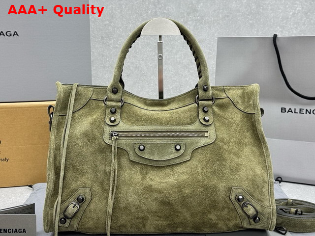 Balenciaga Le City Bag Medium in Khaki Suede Calfskin Brass Hardware Replica