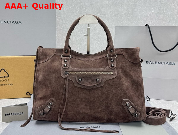 Balenciaga Le City Bag Medium in Light Espresso Waxed Suede Calfskin Brass Hardware Replica