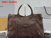 Balenciaga Le City Bag Medium in Light Espresso Waxed Suede Calfskin Brass Hardware Replica
