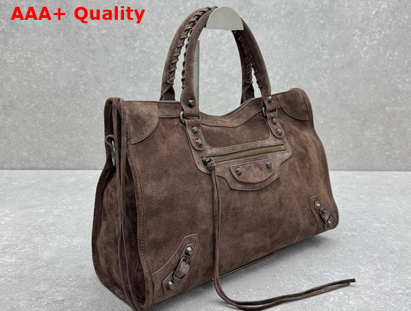 Balenciaga Le City Bag Medium in Light Espresso Waxed Suede Calfskin Brass Hardware Replica