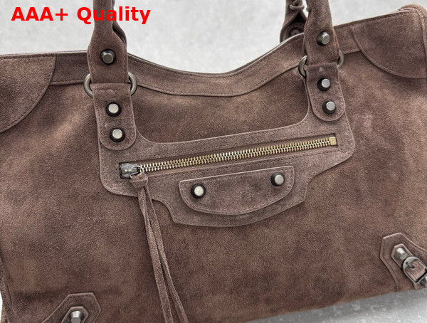 Balenciaga Le City Bag Medium in Light Espresso Waxed Suede Calfskin Brass Hardware Replica