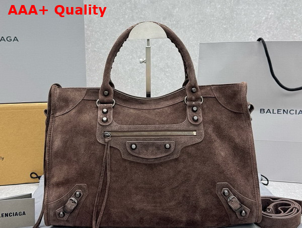 Balenciaga Le City Bag Medium in Light Espresso Waxed Suede Calfskin Brass Hardware Replica