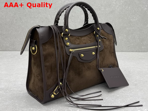 Balenciaga Le City Bag Medium in Moka Suede Calfskin and Smooth Calfskin with Aged Gold Hardware Replica
