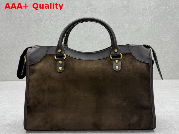 Balenciaga Le City Bag Medium in Moka Suede Calfskin and Smooth Calfskin with Aged Gold Hardware Replica
