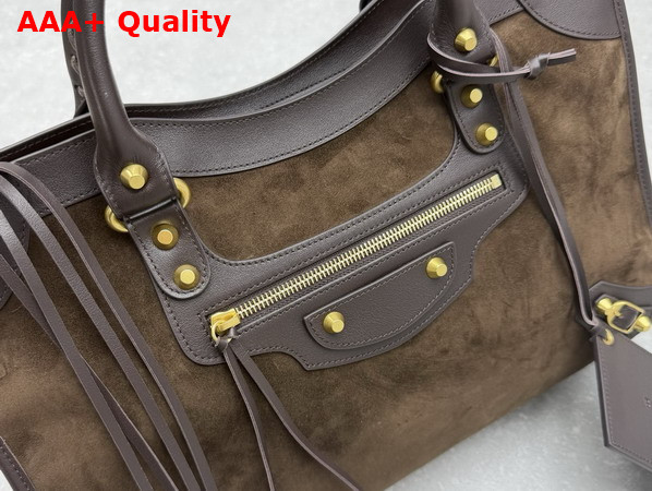 Balenciaga Le City Bag Medium in Moka Suede Calfskin and Smooth Calfskin with Aged Gold Hardware Replica