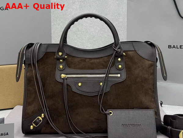 Balenciaga Le City Bag Medium in Moka Suede Calfskin and Smooth Calfskin with Aged Gold Hardware Replica