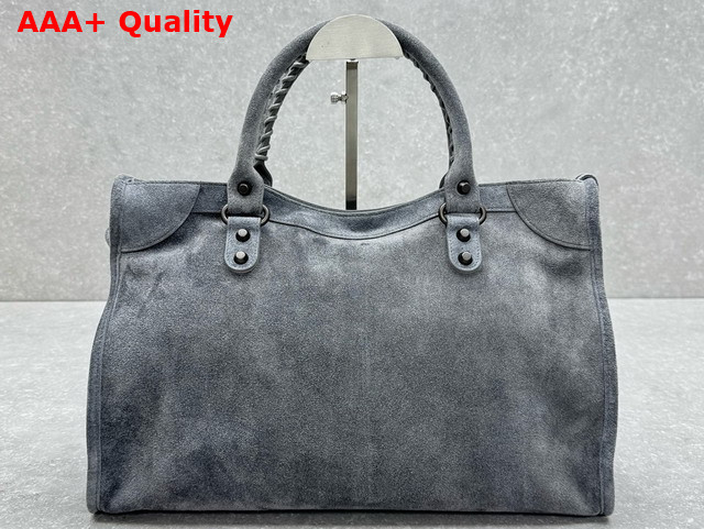 Balenciaga Le City Bag Medium in Storm Grey Suede Calfskin Brass Hardware Replica