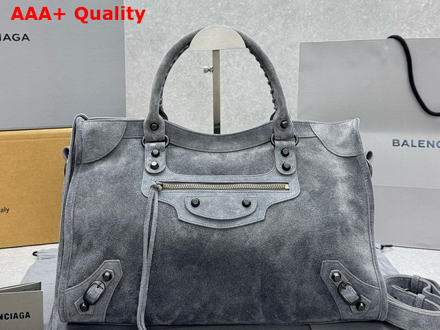 Balenciaga Le City Bag Medium in Storm Grey Suede Calfskin Brass Hardware Replica