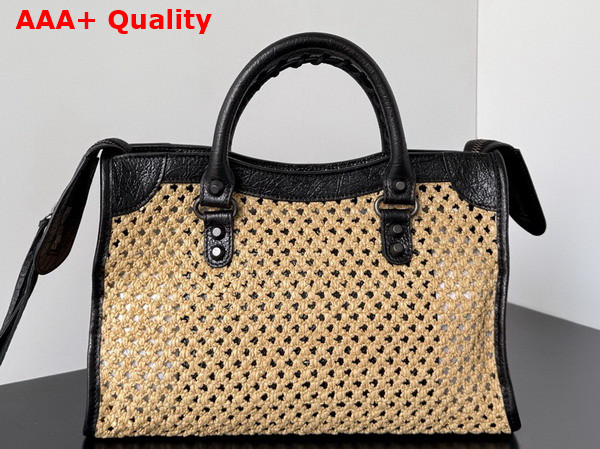 Balenciaga Le City Bag Small in Natural Beige Raffia and Black Arena Lambskin Brass Hardware Replica
