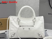 Balenciaga Le City Bag Small in Optic White Arena Lambskin with Shiny Silver Hardware Replica