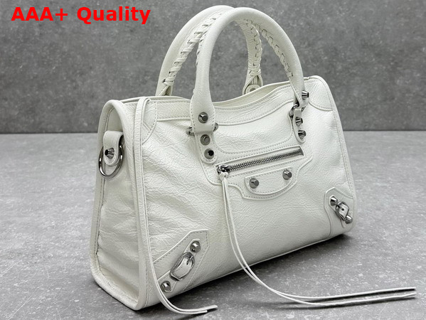 Balenciaga Le City Bag Small in Optic White Arena Lambskin with Shiny Silver Hardware Replica