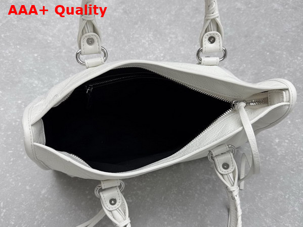 Balenciaga Le City Bag Small in Optic White Arena Lambskin with Shiny Silver Hardware Replica