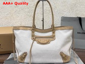 Balenciaga Le City Beach Tote Bag Medium in Natural Beige Linen Canvas with Camel Waxed Suede Calfskin Trims Replica