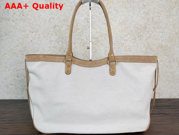 Balenciaga Le City Beach Tote Bag Medium in Natural Beige Linen Canvas with Camel Waxed Suede Calfskin Trims Replica