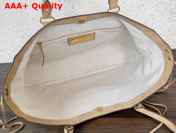 Balenciaga Le City Beach Tote Bag Medium in Natural Beige Linen Canvas with Camel Waxed Suede Calfskin Trims Replica