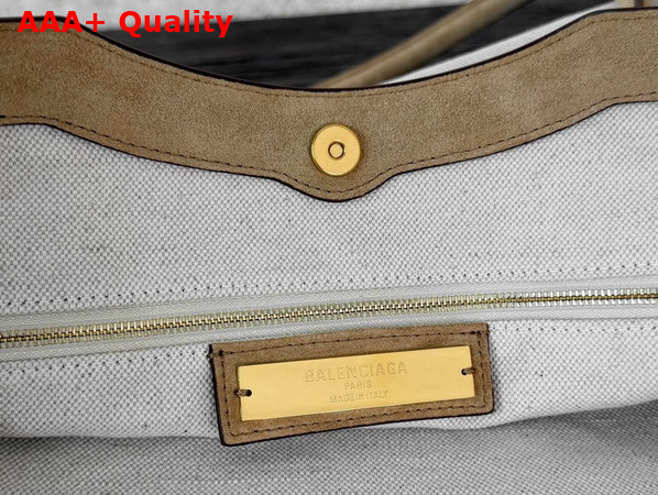 Balenciaga Le City Beach Tote Bag Medium in Natural Beige Linen Canvas with Camel Waxed Suede Calfskin Trims Replica