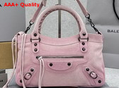 Balenciaga Le City First Bag in Pink Waxed Suede Calfskin Replica