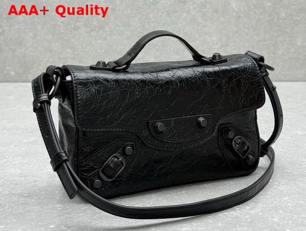 Balenciaga Le City Flap Bag Nano in Black Arena Lambskin Brass Hardware Replica