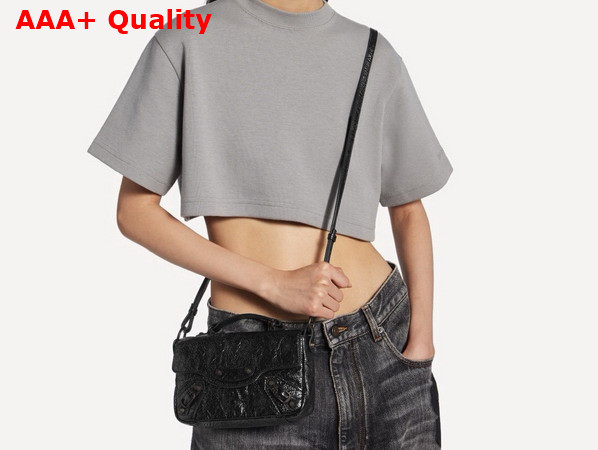 Balenciaga Le City Flap Bag Nano in Black Arena Lambskin Brass Hardware Replica