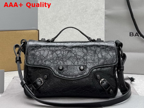 Balenciaga Le City Flap Bag Nano in Black Arena Lambskin Brass Hardware Replica