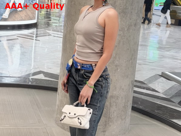 Balenciaga Le City Flap Bag Nano in Optic White Arena Lambskin Brass Hardware Replica