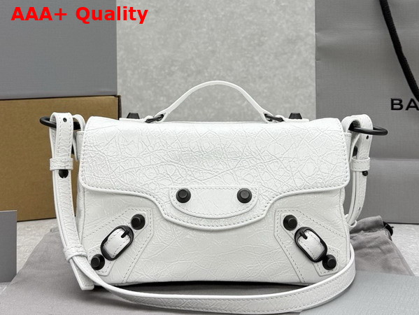 Balenciaga Le City Flap Bag Nano in Optic White Arena Lambskin Brass Hardware Replica