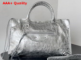 Balenciaga Le City Medium Bag in Silver Metallized Arena Lambskin Replica