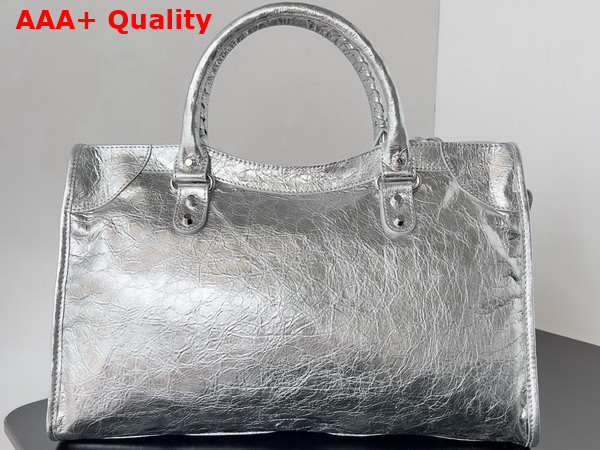 Balenciaga Le City Medium Bag in Silver Metallized Arena Lambskin Replica