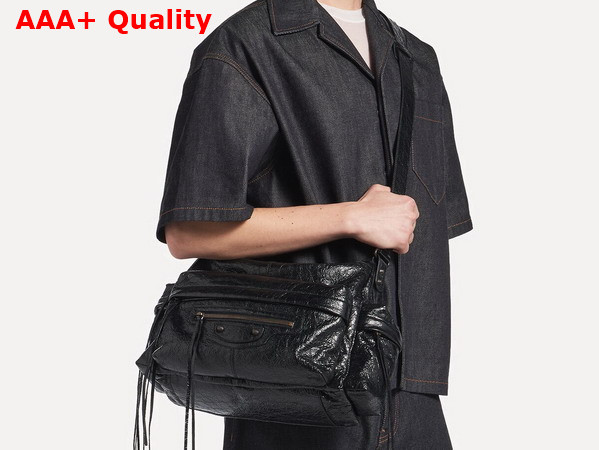 Balenciaga Le City Multipocket Crossbody Bag Medium in Black Arena Lambskin Replica