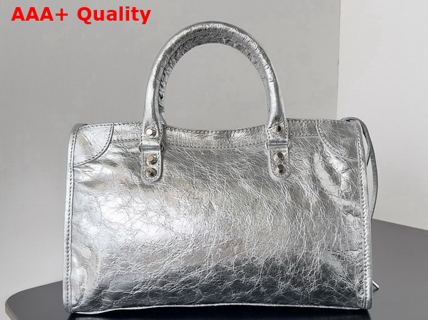 Balenciaga Le City Small Bag in Silver Metallized Arena Lambskin Replica