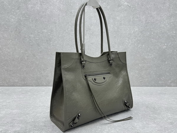 Balenciaga Le City Tote Bag Medium in Army Green Arena Lambskin Replica