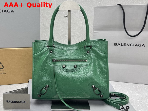Balenciaga Le City Tote Bag Small in Green Arena Lambskin Replica