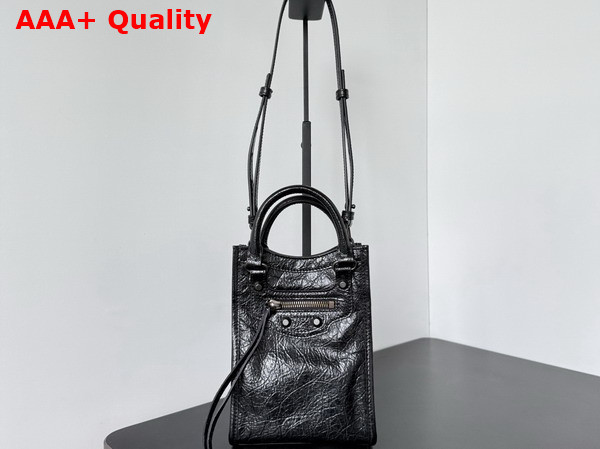 Balenciaga Le City Tote Phone Holder in Black Arena Lambskin Replica