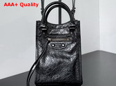 Balenciaga Le City Tote Phone Holder in Black Arena Lambskin Replica