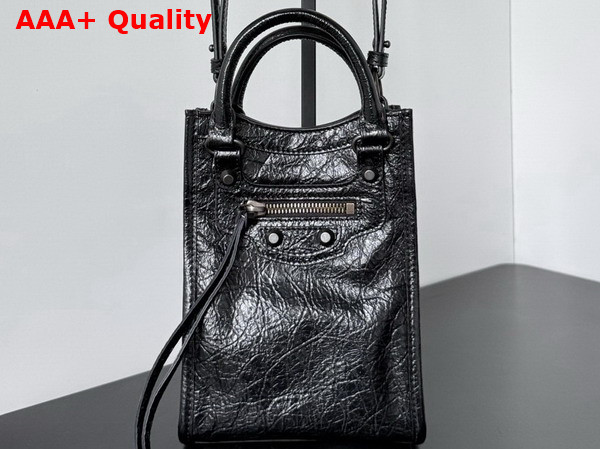 Balenciaga Le City Tote Phone Holder in Black Arena Lambskin Replica