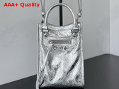 Balenciaga Le City Tote Phone Holder in Silver Metallized Arena Lambskin Replica