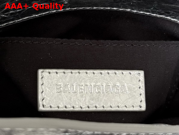 Balenciaga Le City Tote Phone Holder in Silver Metallized Arena Lambskin Replica