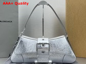 Balenciaga Lindsay Large Shoulder Bag in Silver Pleated Mirror Calfskin with Aged Silver Hardware Replica