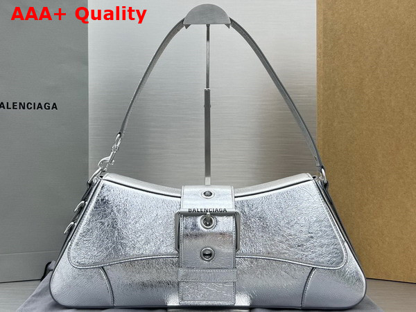 Balenciaga Lindsay Large Shoulder Bag in Silver Pleated Mirror Calfskin with Aged Silver Hardware Replica