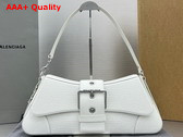 Balenciaga Lindsay Large Shoulder Bag in White Supple Crocodile Embossed Calfskin with Aged Silver Hardware Replica